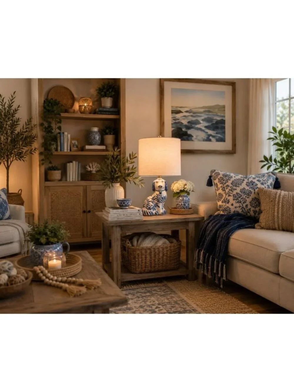 New Blue & White Ceramic Dog Chinoiseriw Coastal Home Office Room Decor Lamp